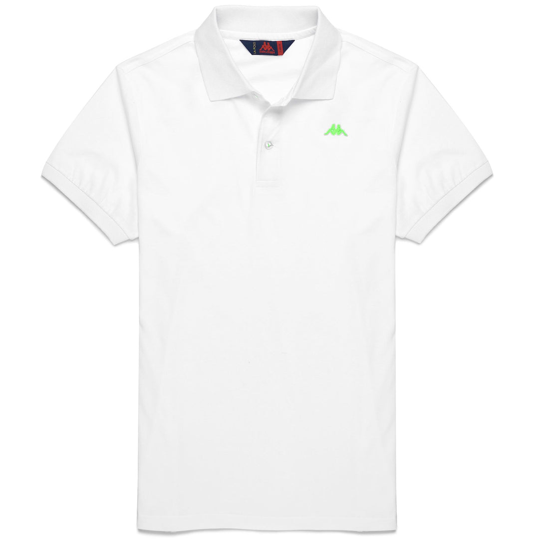 La polo Robe di Kappa Man WILLIAM JERSEY FLUO Polo WHITE-GREEN LIME PUNCH FLUO DETAILS Photo (jpg Rgb)			