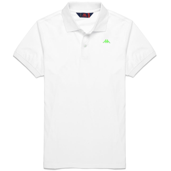 La polo Robe di Kappa Man WILLIAM JERSEY FLUO Polo WHITE-GREEN LIME PUNCH FLUO DETAILS Photo (jpg Rgb)			