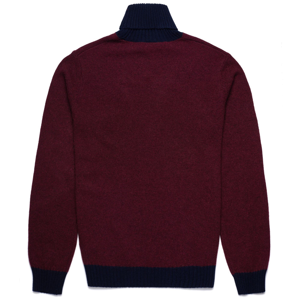 Knitwear Man JALO Pull  Over RED DAHLIA - BLUE NAVY Dressed Front (jpg Rgb)	