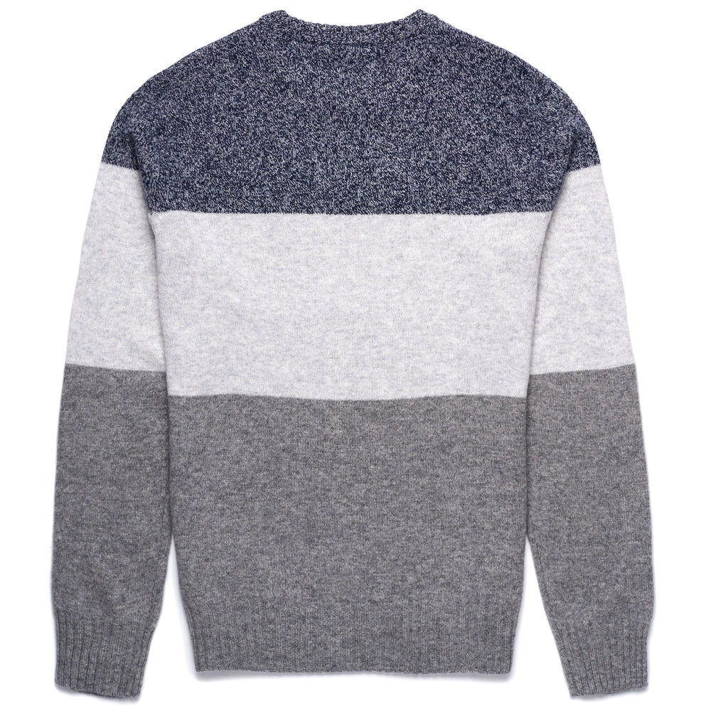 Knitwear Man JUSSI Pull  Over GREY SILVER - GREY LT - BLUE NAVY Dressed Front (jpg Rgb)	