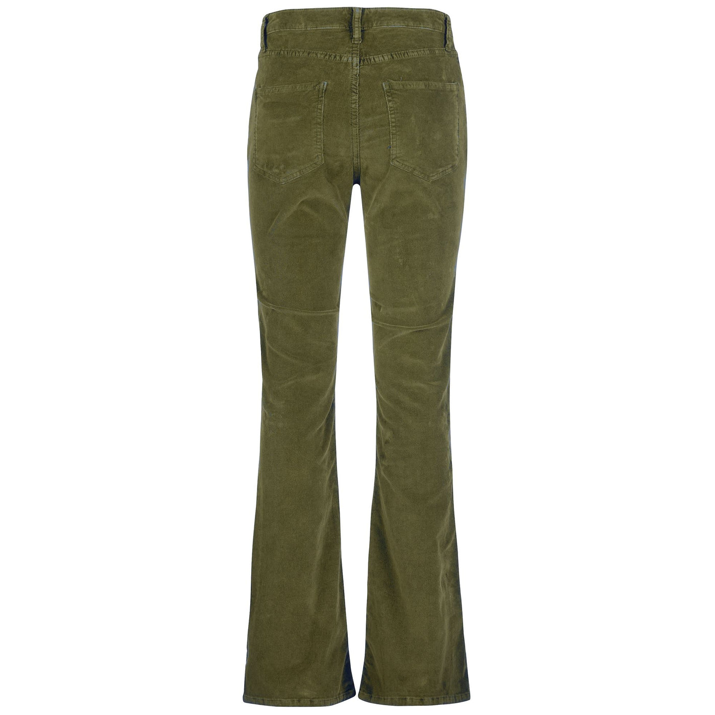 Pants Woman flare corduroy 5 Pockets Green Deep Olive | robedikappa Dressed Back (jpg Rgb)		