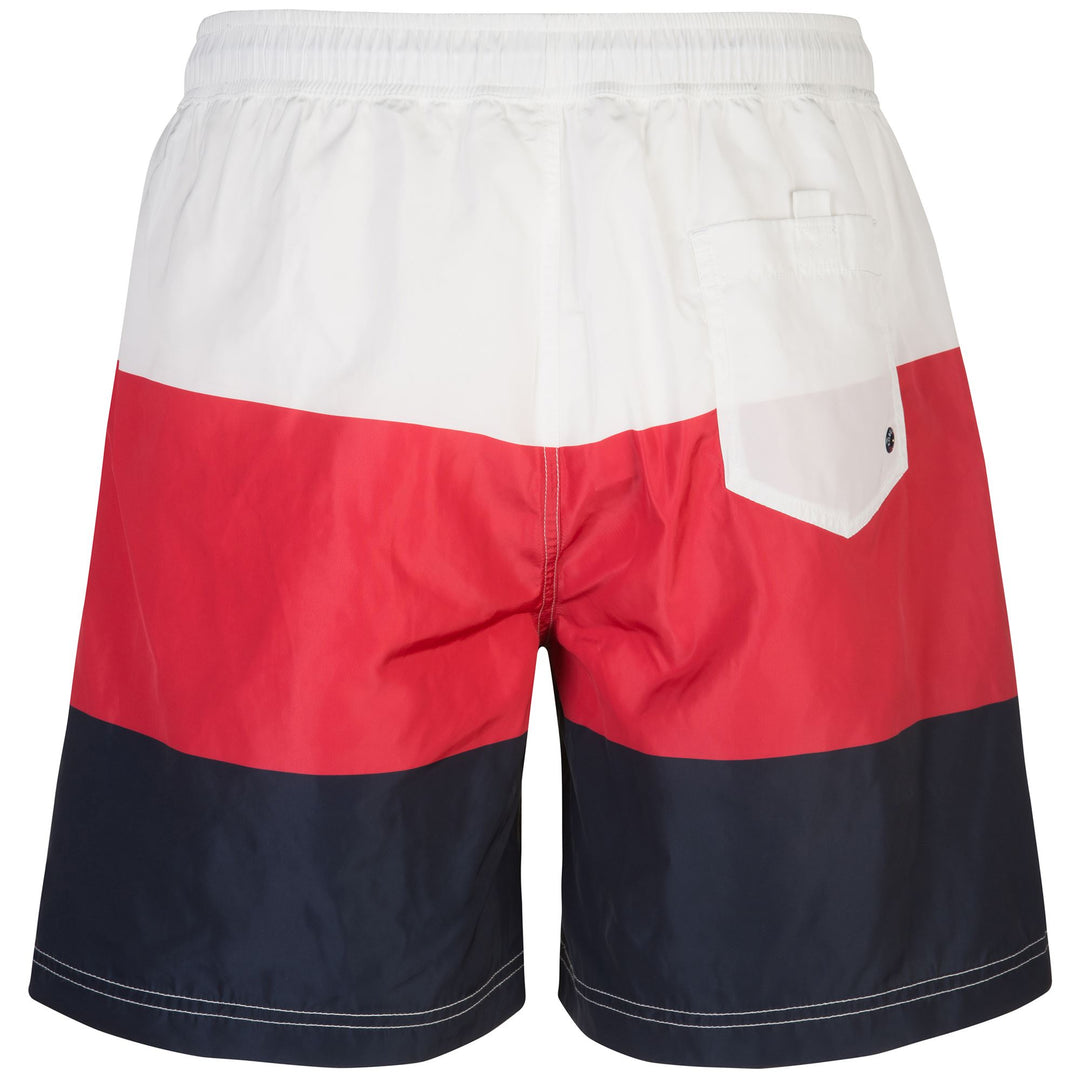 Bathing Suits Man CUSCO Swimming Trunk Striped Red Cranberry | robedikappa Dressed Front (jpg Rgb)	